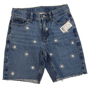 PacSun Youth Girls Denim Shorts Sun Embroidery Medium‎ Indi 100% Cotton Size 7